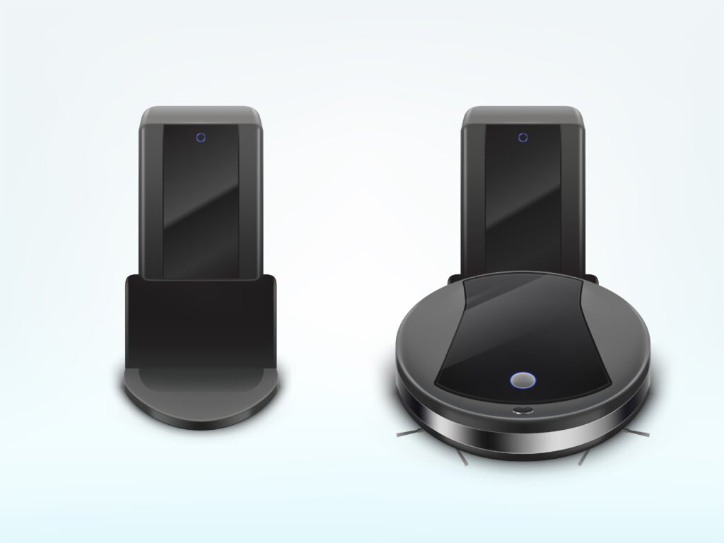 robot vacuum cleaner on docking station vector