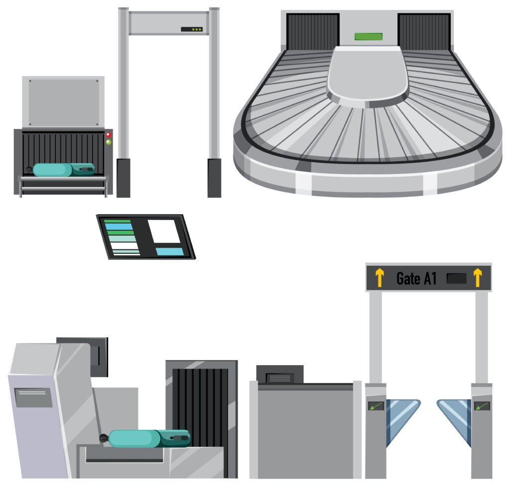 baggage carousel and airport elements vector collection