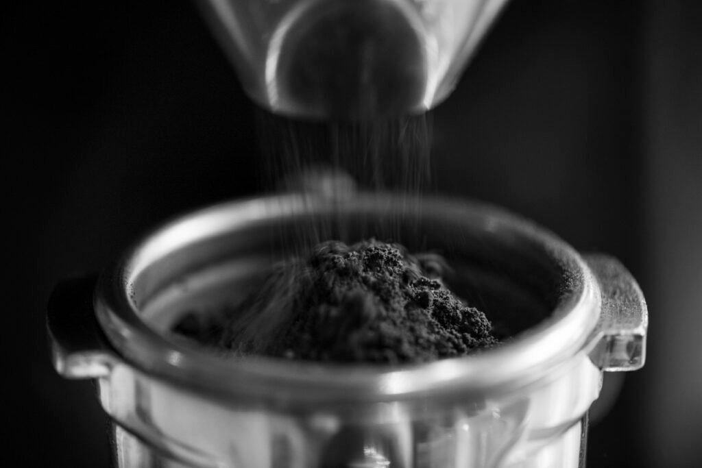 closeup of fresh grinding coffee